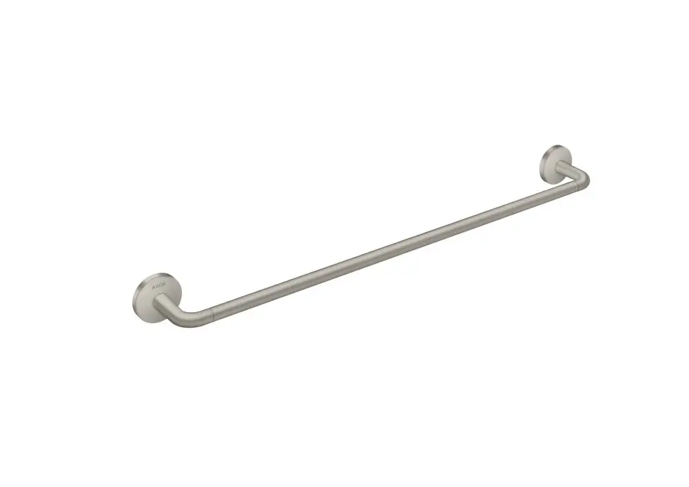 Badetuchhalter aus Edelstahl mit zwei Wandhalterungen, schlichtes Design, deutlich erkennbar mit der Marke AXOR.